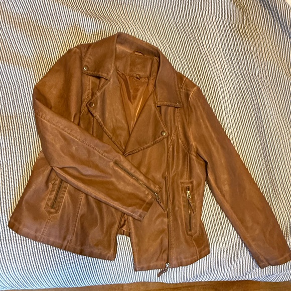 Camel Brown Faux Leather Jacket XL (12/14) Max Studio - Picture 2 of 5
